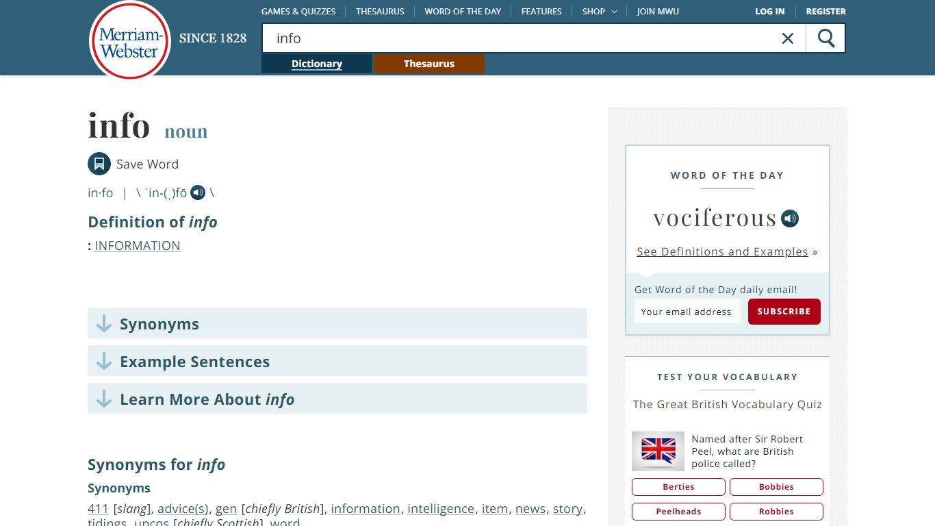 Info Definition & Meaning - Merriam-Webster